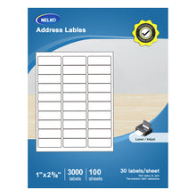 Load image into Gallery viewer, NELKO Address Labels, 1" x 2-5/8" Shipping Address Labels for Laser & Inkjet Printers, Mailing Sticker Labels, Easy to Pee for FBA Label (100 Sheets, 3000 Labels)