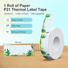 Load image into Gallery viewer, Nelko Genuine P21 Plant 2.0 Label Maker Tape, Adapted Label Print Paper, 14x40mm (0.55"x1.57"),Multipurpose of P21 Label Maker, 180 Tapes/Roll, 1 Roll