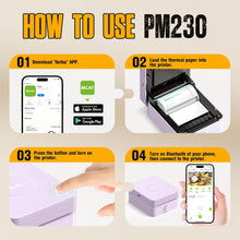 Load image into Gallery viewer, Nelko PM230 Bluetooth Sticker Printer – Portable Mini Sticker Maker with 3 Rolls Paper, Compatible with Phone & Tablet, Multiple Templates, Purple