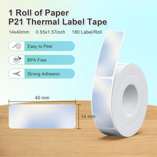 Load image into Gallery viewer, Nelko Genuine P21 Label Maker Tape, Adapted Label Print Paper, 14x40mm (0.55"x1.57"), Multipurpose of P21 Label Maker, 180 Tapes/Roll, 1 Roll, Light Blue
