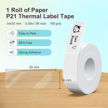 Load image into Gallery viewer, Nelko Genuine P21 Label Maker Tape, Adapted Label Print Paper, 14x50mm (0.55"x1.97"), Multipurpose of P21 Label Maker, 180 Tapes/Roll, 1 Roll, Transparent