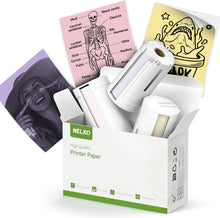 Load image into Gallery viewer, Nelko Genuine Self-Adhesive Thermal Printer Stickers, Compatible with PM230 Mini Sticker Printer, Black on White, 54mmx3.5m Mini Sticker Printer Paper, 3 Rolls, Yellow/Pink/Purple