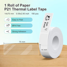 Load image into Gallery viewer, Nelko Genuine P21 Label Maker Tape, Adapted Label Print Paper, 14x75mm (0.55"x2.95"), Multipurpose of P21 Label Maker, 180 Tapes/Roll, 1 Roll, Transparent