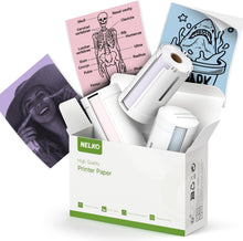 Load image into Gallery viewer, Nelko Genuine Self-Adhesive Thermal Printer Stickers, Compatible with PM230 Mini Sticker Printer, Black on White, 54mmx3.5m Mini Sticker Printer Paper, 3 Rolls, Blue/Pink/Purple