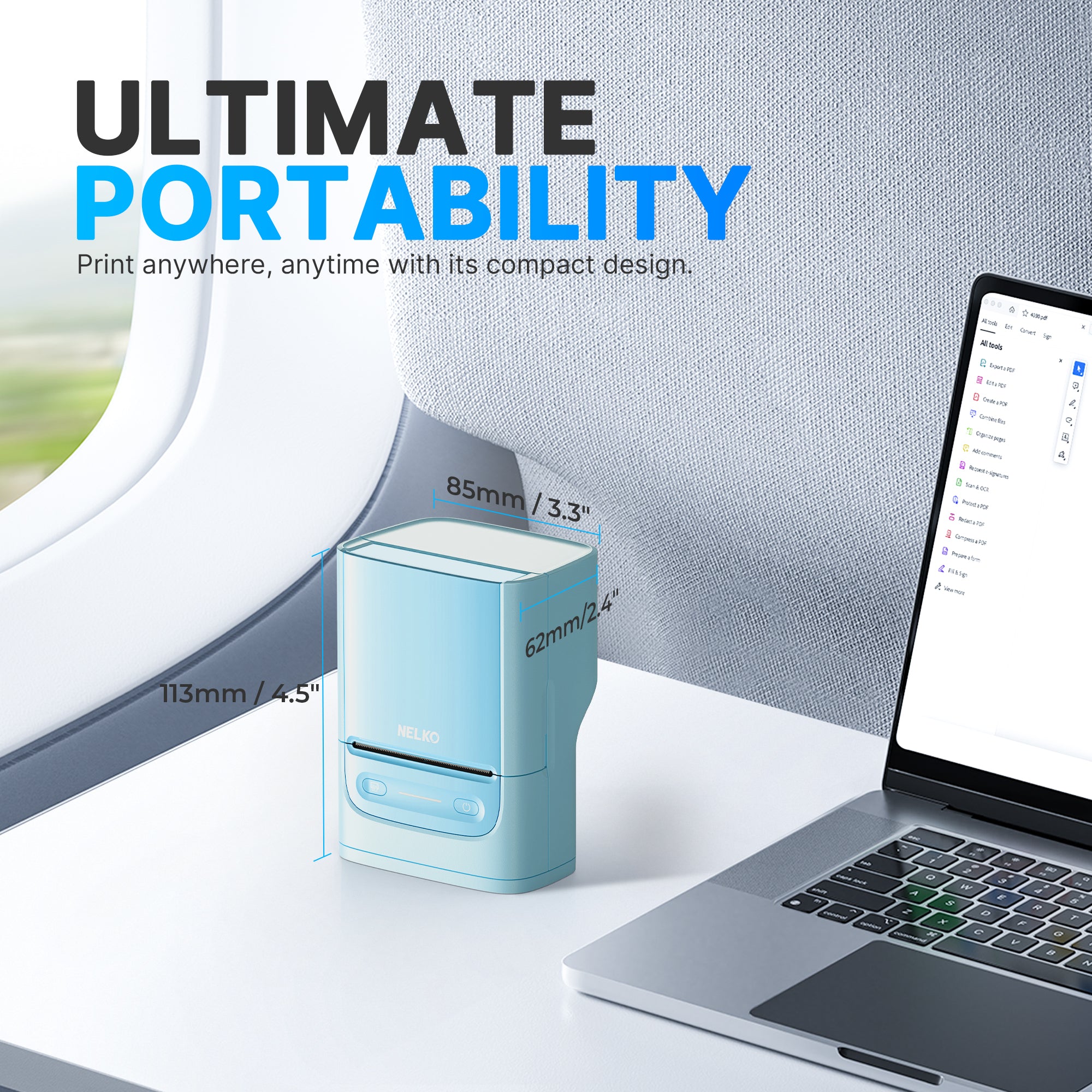 Nelko Label Maker Machine with Tape, PM220 Bluethooth Label Printer, 2 Inch Portable Thermal Printer for Small Business, Address, Logo, Clothing, Sticker Printer for Phones & PC, Cyan