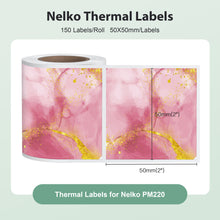 Load image into Gallery viewer, Nelko Labels for PM220, 2 inch (50mm) Round Thermal Label, 1 Roll of 150 Self-Adhesive Thermal Paper Pink Marble