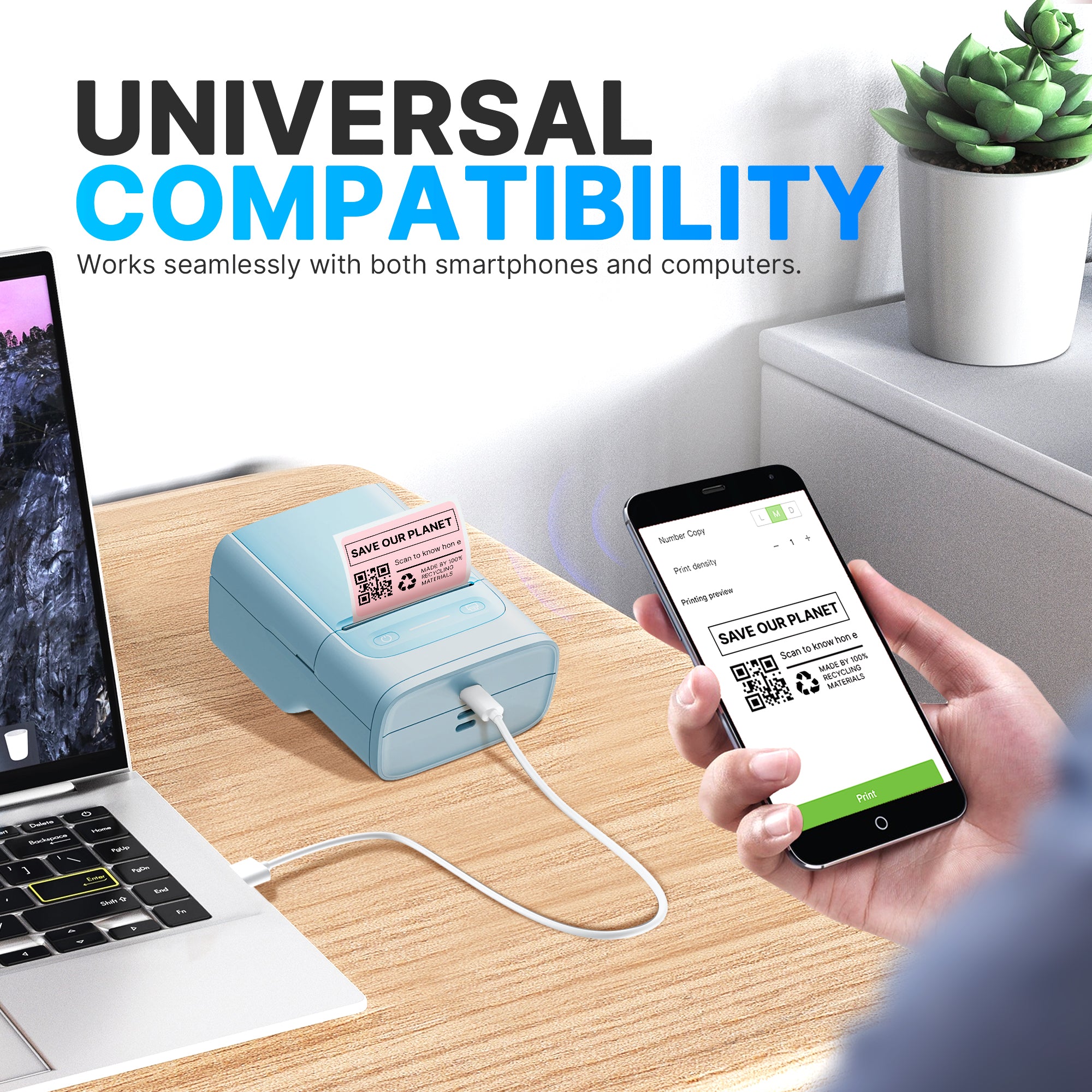 Nelko Label Maker Machine with Tape, PM220 Bluethooth Label Printer, 2 Inch Portable Thermal Printer for Small Business, Address, Logo, Clothing, Sticker Printer for Phones & PC, Cyan