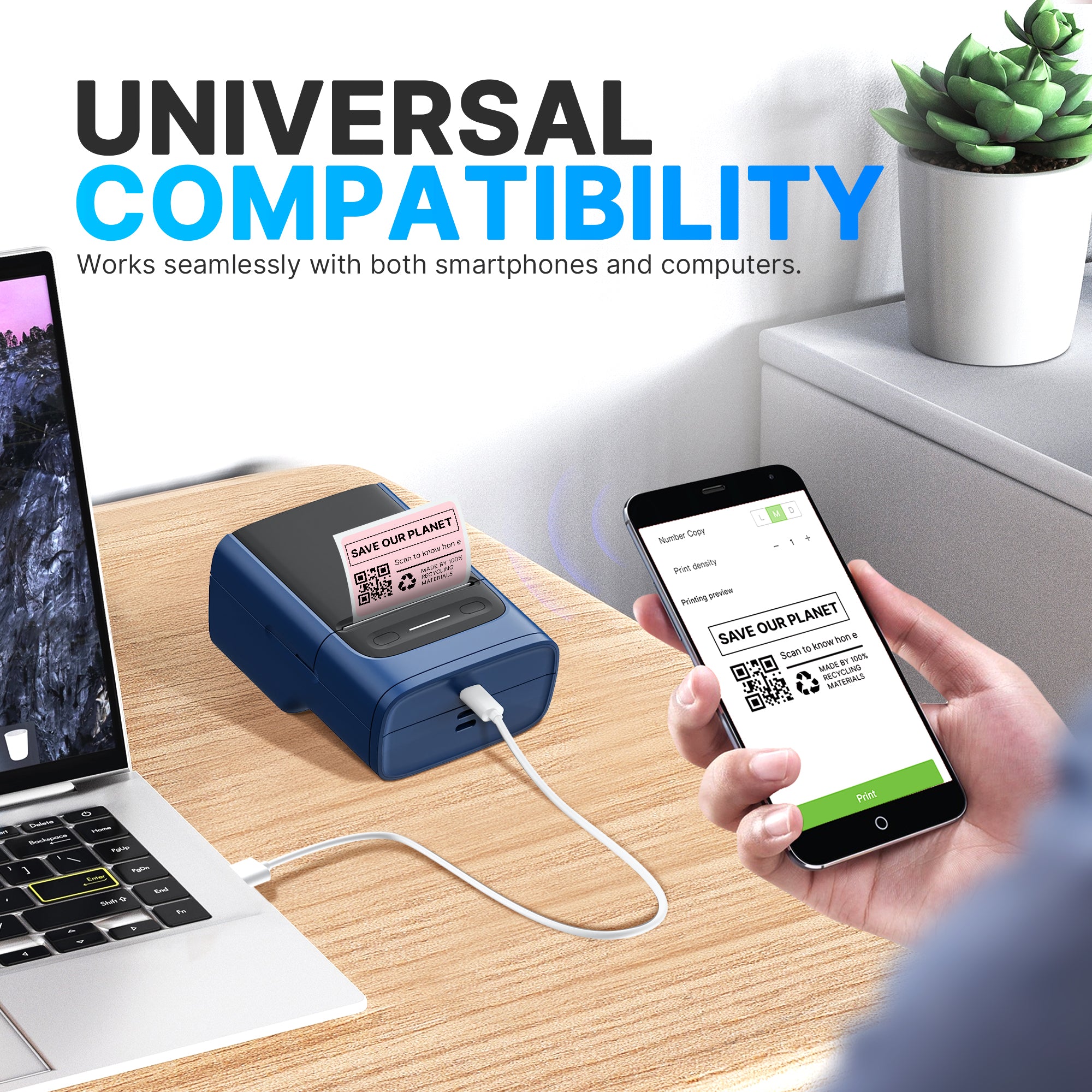 Nelko Label Maker Machine with Tape, PM220 Bluethooth Label Printer, 2 Inch Portable Thermal Printer for Small Business, Address, Logo, Clothing, Sticker Printer for Phones & PC, Deep Blue