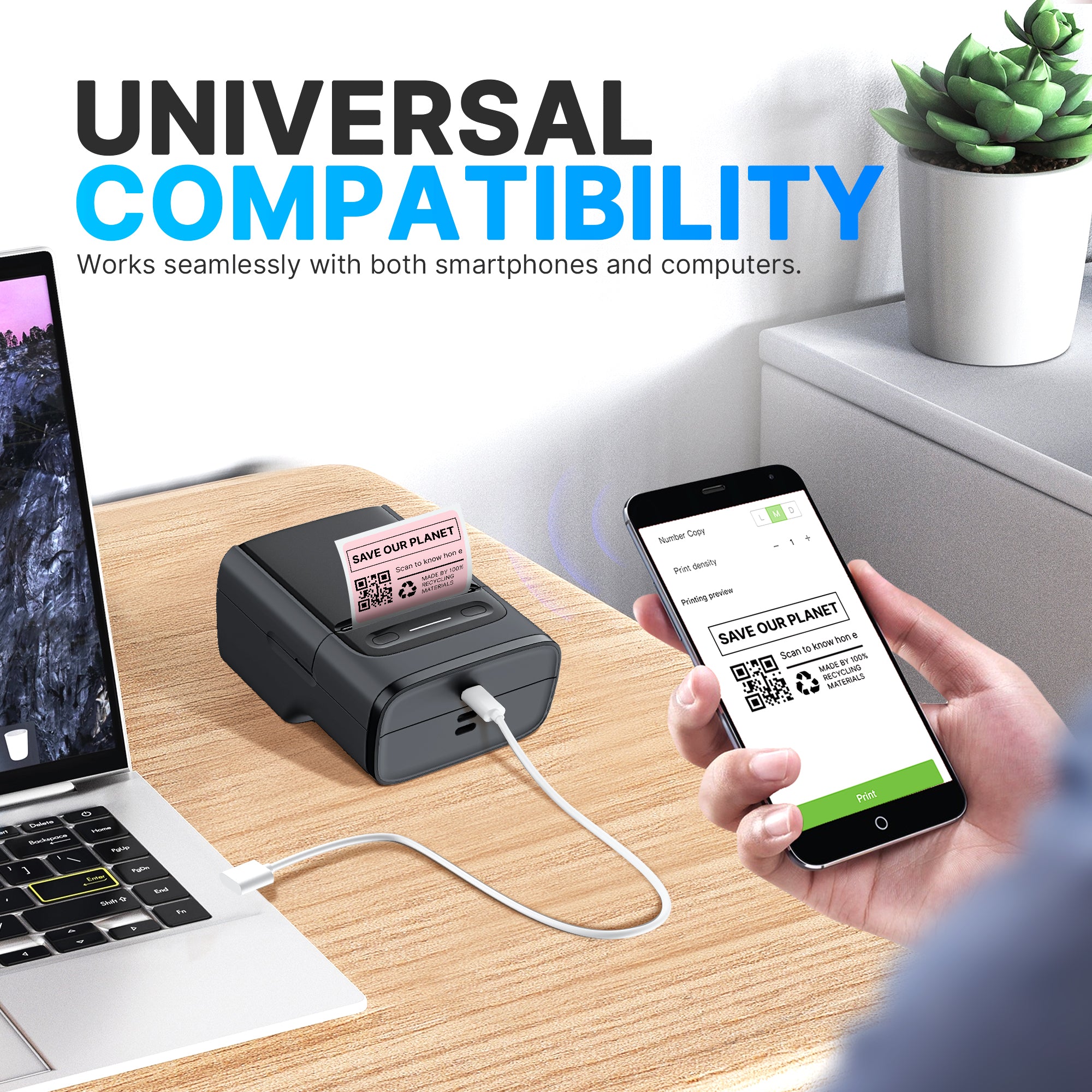 Nelko Label Maker Machine with Tape, PM220 Bluethooth Label Printer, 2 Inch Portable Thermal Printer for Small Business, Address, Logo, Clothing, Sticker Printer for Phones & PC, Black