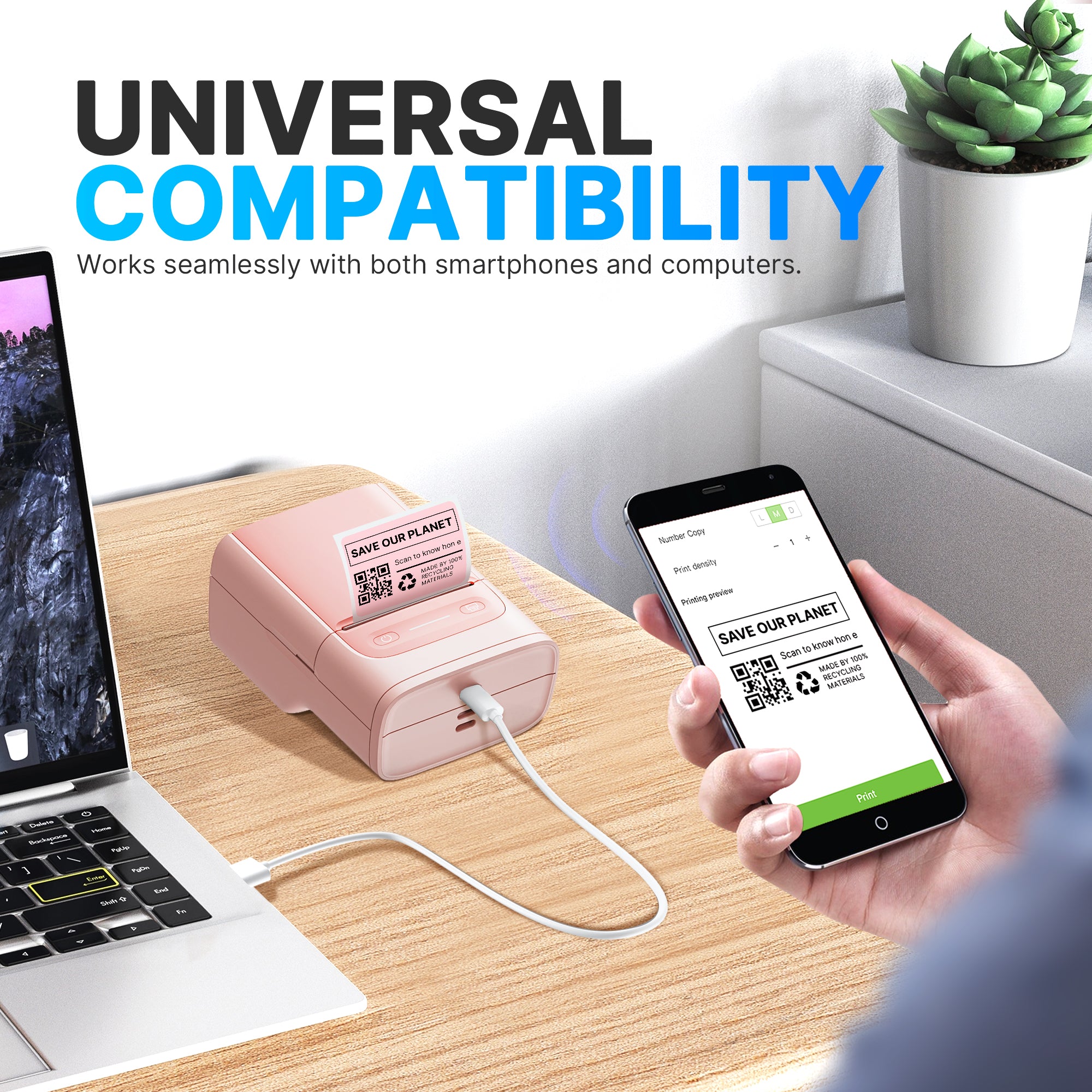 Nelko Label Maker Machine with Tape, PM220 Bluethooth Label Printer, 2 Inch Portable Thermal Printer for Small Business, Address, Logo, Clothing, Sticker Printer for Phones & PC, Pink