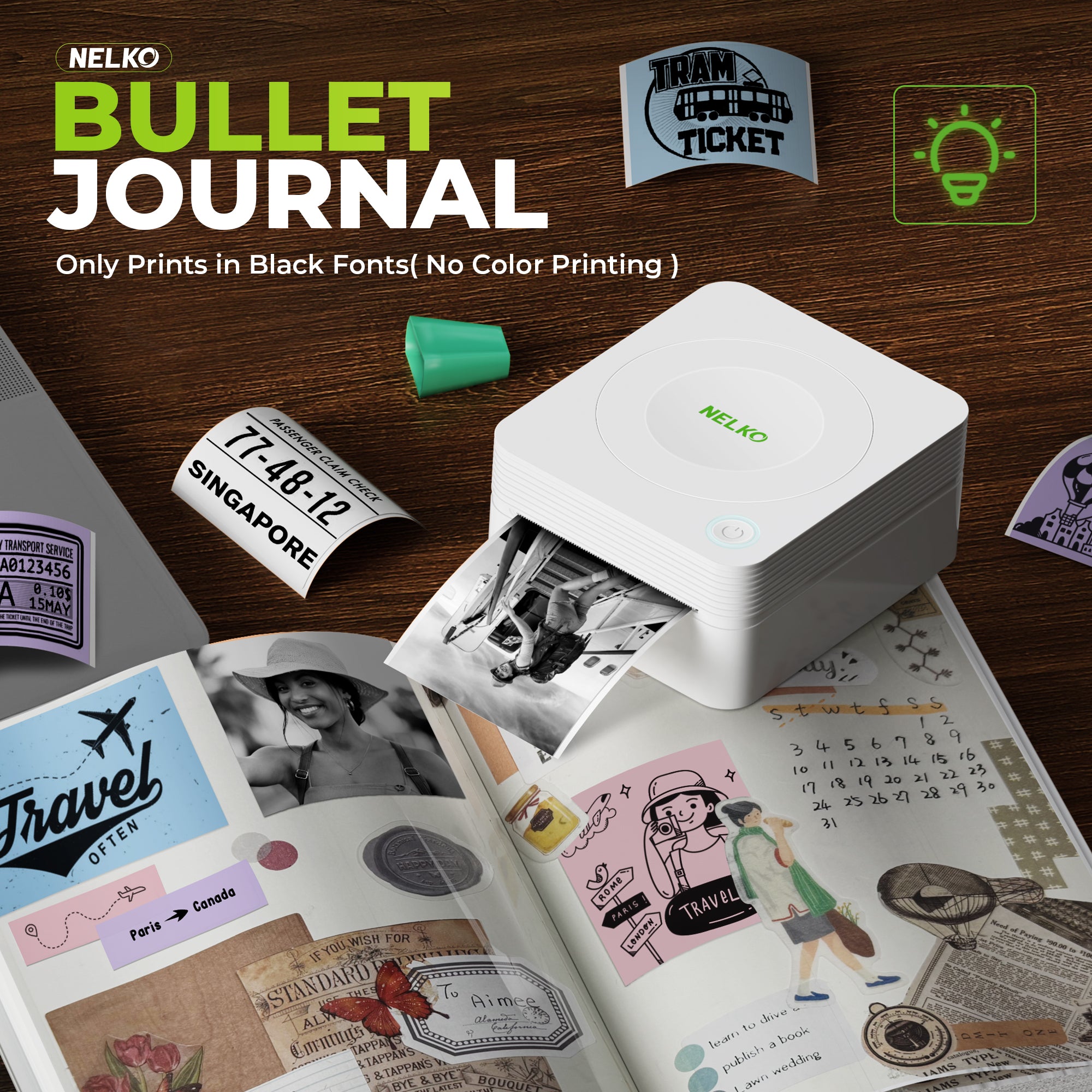 Nelko PM230 Bluetooth Sticker Printer – Portable Mini Sticker Maker with 3 Rolls Paper, Compatible with Phone & Tablet, Multiple Templates, White