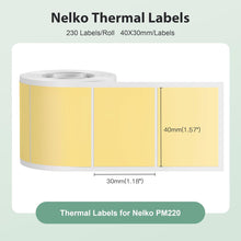 Load image into Gallery viewer, Nelko Labels for PM220, 1.57'' x 1.18'' (40x30mm) Thermal Sticker Label, 1 Roll of 230 Self-Adhesive Thermal Paper (Yellow)