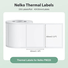 Load image into Gallery viewer, Nelko Labels for PM220, 1.57'' x 1.18'' (40x30mm) Thermal Sticker Label, 1 Roll of 230 Self-Adhesive Thermal Paper (White)