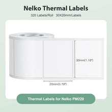Load image into Gallery viewer, Nelko PM220 Label Maker, 1.18" x 0.79"(30x20mm) Thermal Sticker Label, Waterproof, Multi-Purpose Label Tape, 3 Roll of 320 Self-Adhesive Thermal Paper (White)