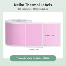 Load image into Gallery viewer, Nelko Labels for PM220, 1.57'' x 1.18'' (40x30mm) Thermal Sticker Label, 1 Roll of 230 Self-Adhesive Thermal Paper (Pink)