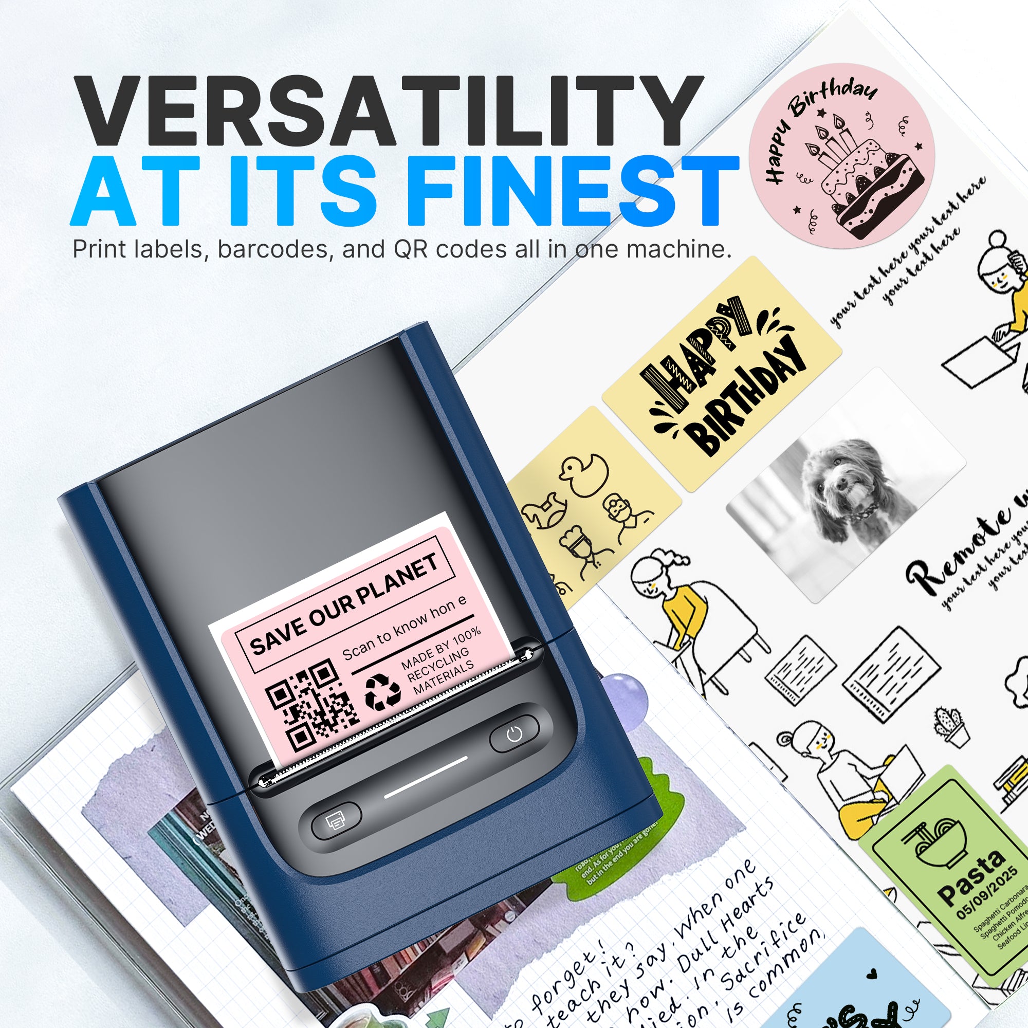 Nelko Label Maker Machine with Tape, PM220 Bluethooth Label Printer, 2 Inch Portable Thermal Printer for Small Business, Address, Logo, Clothing, Sticker Printer for Phones & PC, Deep Blue