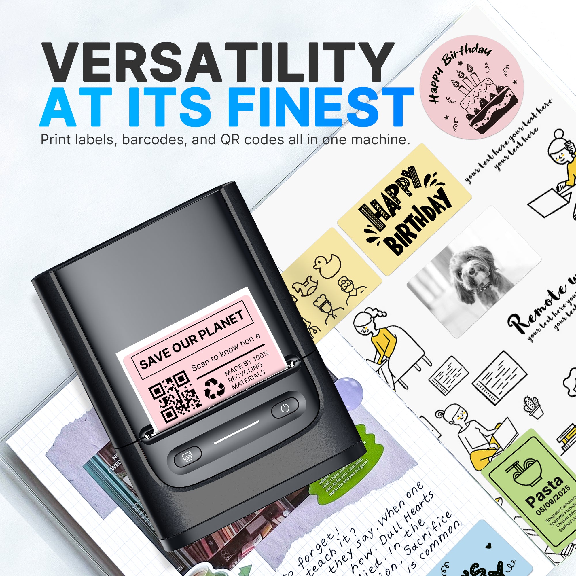 Nelko Label Maker Machine with Tape, PM220 Bluethooth Label Printer, 2 Inch Portable Thermal Printer for Small Business, Address, Logo, Clothing, Sticker Printer for Phones & PC, Black