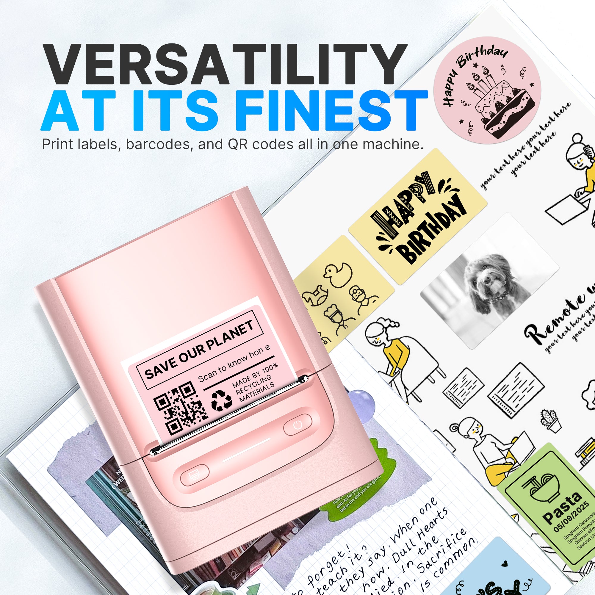 Nelko Label Maker Machine with Tape, PM220 Bluethooth Label Printer, 2 Inch Portable Thermal Printer for Small Business, Address, Logo, Clothing, Sticker Printer for Phones & PC, Pink