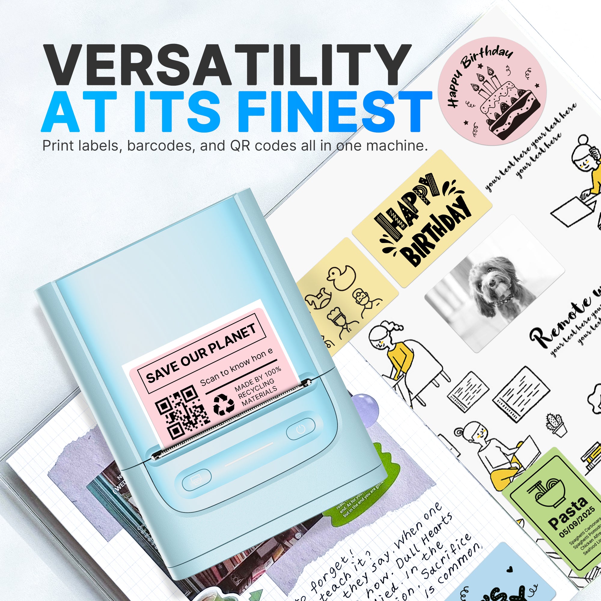 Nelko Label Maker Machine with Tape, PM220 Bluethooth Label Printer, 2 Inch Portable Thermal Printer for Small Business, Address, Logo, Clothing, Sticker Printer for Phones & PC, Cyan