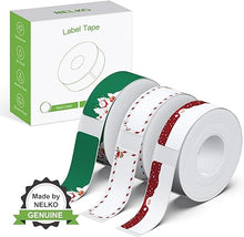 Load image into Gallery viewer, NELKO Genuine P21 Label Maker Tape, Adapted Label Print Paper, 14x40mm (0.55"x1.57"), Standard Laminated Labeling Replacement, Multipurpose of P21, 180 Tapes/Roll, 3-Roll, Christmas Theme Tape