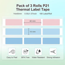 Load image into Gallery viewer, NELKO Genuine P21 Label Maker Tape, Adapted Label Print Paper, 14x40mm (0.55"x1.57"), Standard Laminated Labeling Replacement, Multipurpose of P21, 180 Tapes/Roll, 3-Roll, Light Blue/Sky Blue/Pink