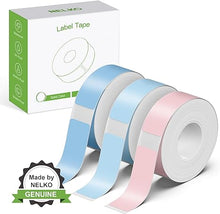 Load image into Gallery viewer, NELKO Genuine P21 Label Maker Tape, Adapted Label Print Paper, 14x40mm (0.55"x1.57"), Standard Laminated Labeling Replacement, Multipurpose of P21, 180 Tapes/Roll, 3-Roll, Light Blue/Sky Blue/Pink