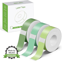 Load image into Gallery viewer, NELKO Genuine P21 Label Maker Tape, Adapted Label Print Paper, 14x40mm (0.55"x1.57"), Standard Laminated Labeling Replacement, Multipurpose of P21, 180 Tapes/Roll, 3-Roll, Light Green/Green/Dark Green