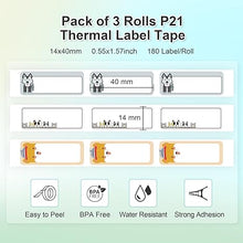 Load image into Gallery viewer, NELKO Genuine P21 Label Maker Tape, Adapted Label Print Paper, 14x40mm (0.55"x1.57"), Standard Laminated Labeling Replacement, Multipurpose of P21, 180 Tapes/Roll, 3-Roll, Cute Theme Tape