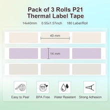 Load image into Gallery viewer, NELKO Genuine P21 Label Maker Tape, Adapted Label Print Paper, 14x40mm (0.55"x1.57"), Standard Laminated Labeling Replacement, Multipurpose of P21, 180 Tapes/Roll, 3-Roll, Beige/Brown/Purple