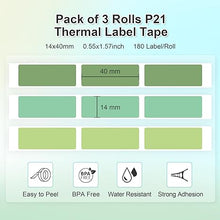 Load image into Gallery viewer, NELKO Genuine P21 Label Maker Tape, Adapted Label Print Paper, 14x40mm (0.55"x1.57"), Standard Laminated Labeling Replacement, Multipurpose of P21, 180 Tapes/Roll, 3-Roll, Light Green/Green/Dark Green
