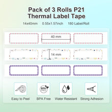 Load image into Gallery viewer, NELKO Genuine P21 Label Maker Tape, Adapted Label Print Paper, 14x40mm (0.55"x1.57"), Gradient Pink Blue Green Standard Laminated Labeling Replacement, Multipurpose of P21, 180 Tapes/Roll, 3-Roll, Pattern with Border 2.0
