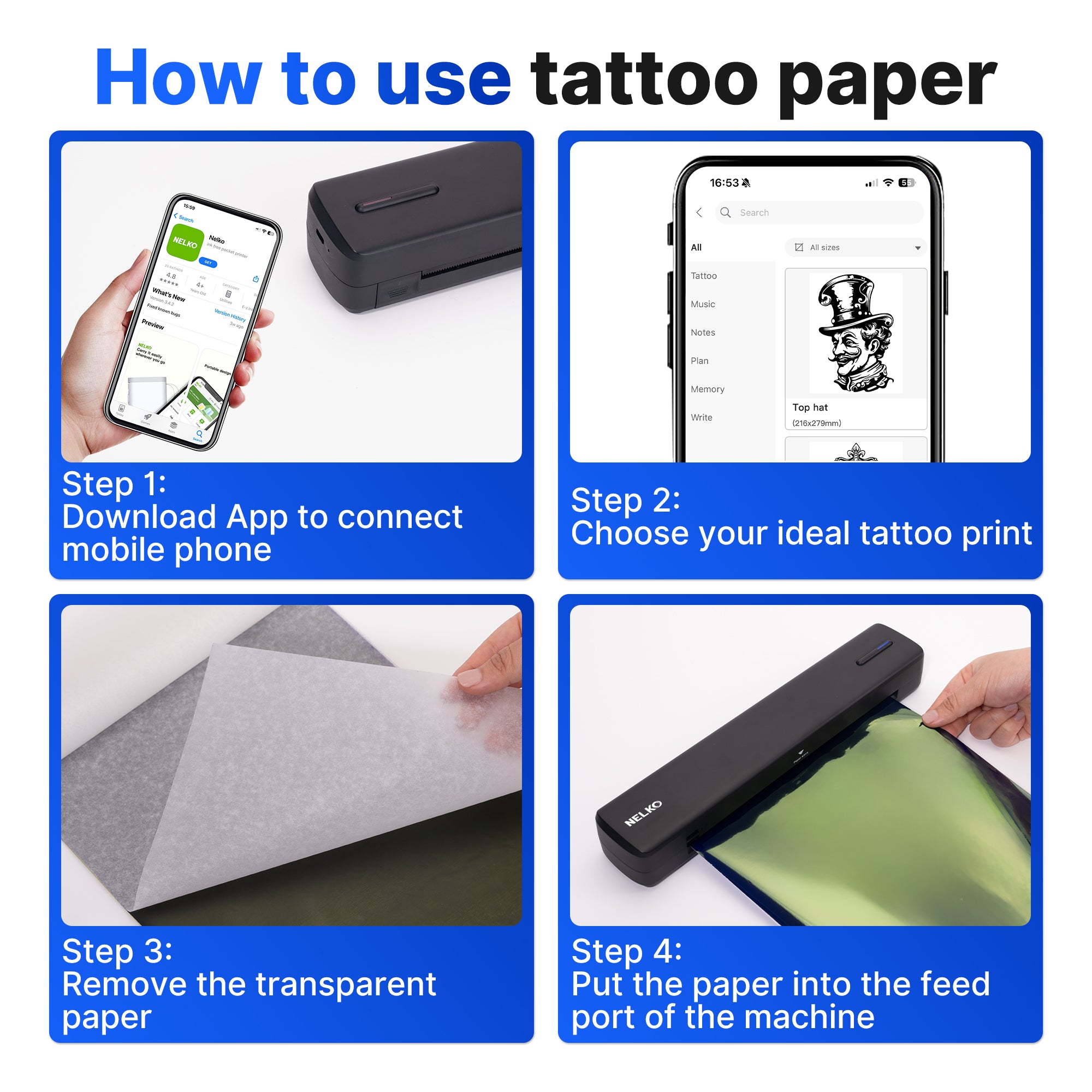 Nelko D810 Tattoo Stencil Printer（with 10pcs Tattoo Transfer Papers,Black）