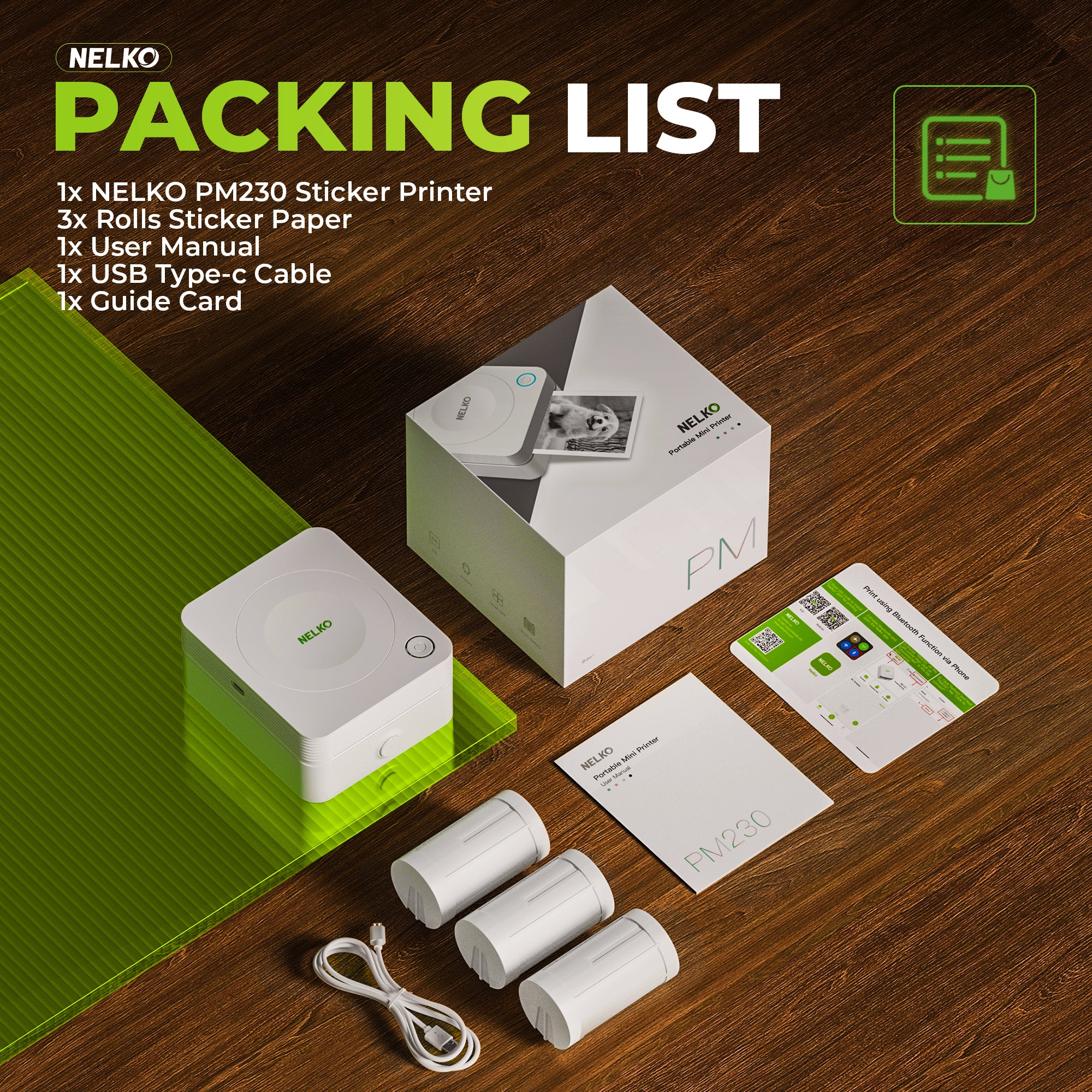 Nelko PM230 Bluetooth Sticker Printer – Portable Mini Sticker Maker with 3 Rolls Paper, Compatible with Phone & Tablet, Multiple Templates, White