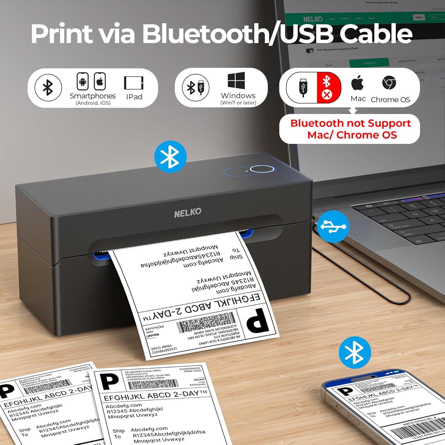 NELKO PL70E Bluetooth Thermal Shipping Label Printer