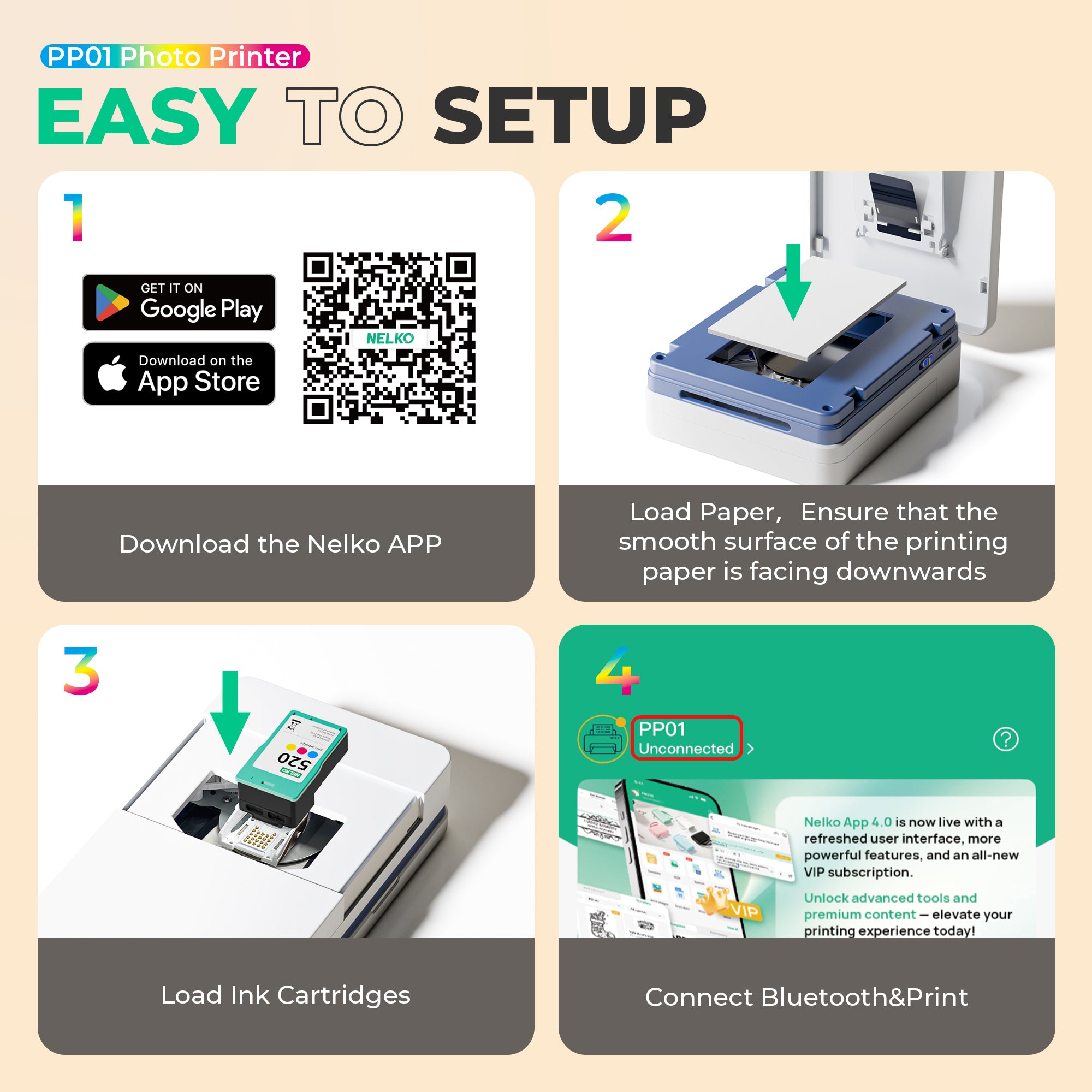 Nelko PP01 Color Portable Mini Photo Printer-Instant Smartphone Inkjet Sticker Printer, Sticky-Back Photos, for iOS & Android