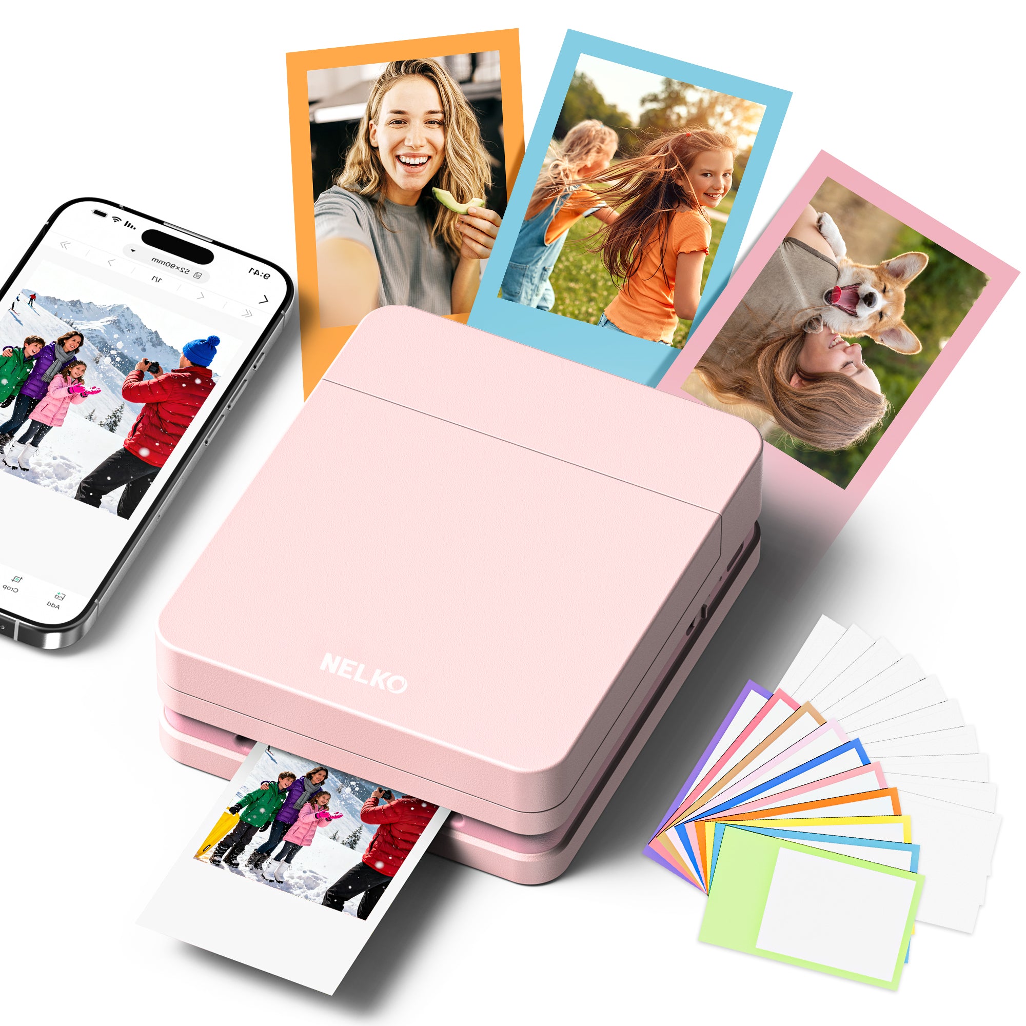Nelko PP01 Color Portable Mini Photo Printer-Instant Smartphone Inkjet Sticker Printer, Sticky-Back Photos, for iOS & Android