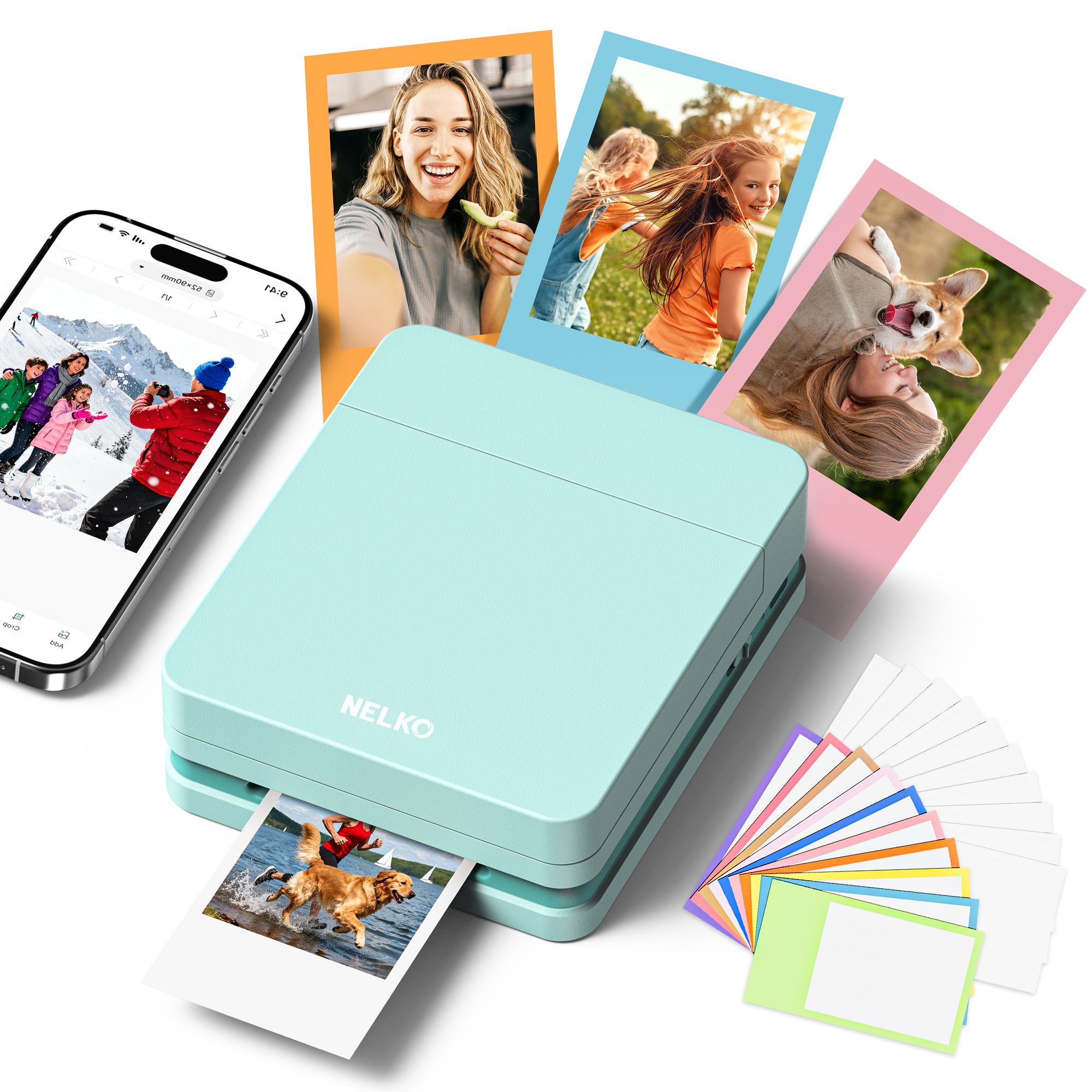 Nelko PP01 Color Portable Mini Photo Printer-Instant Smartphone Inkjet Sticker Printer, Sticky-Back Photos, for iOS & Android