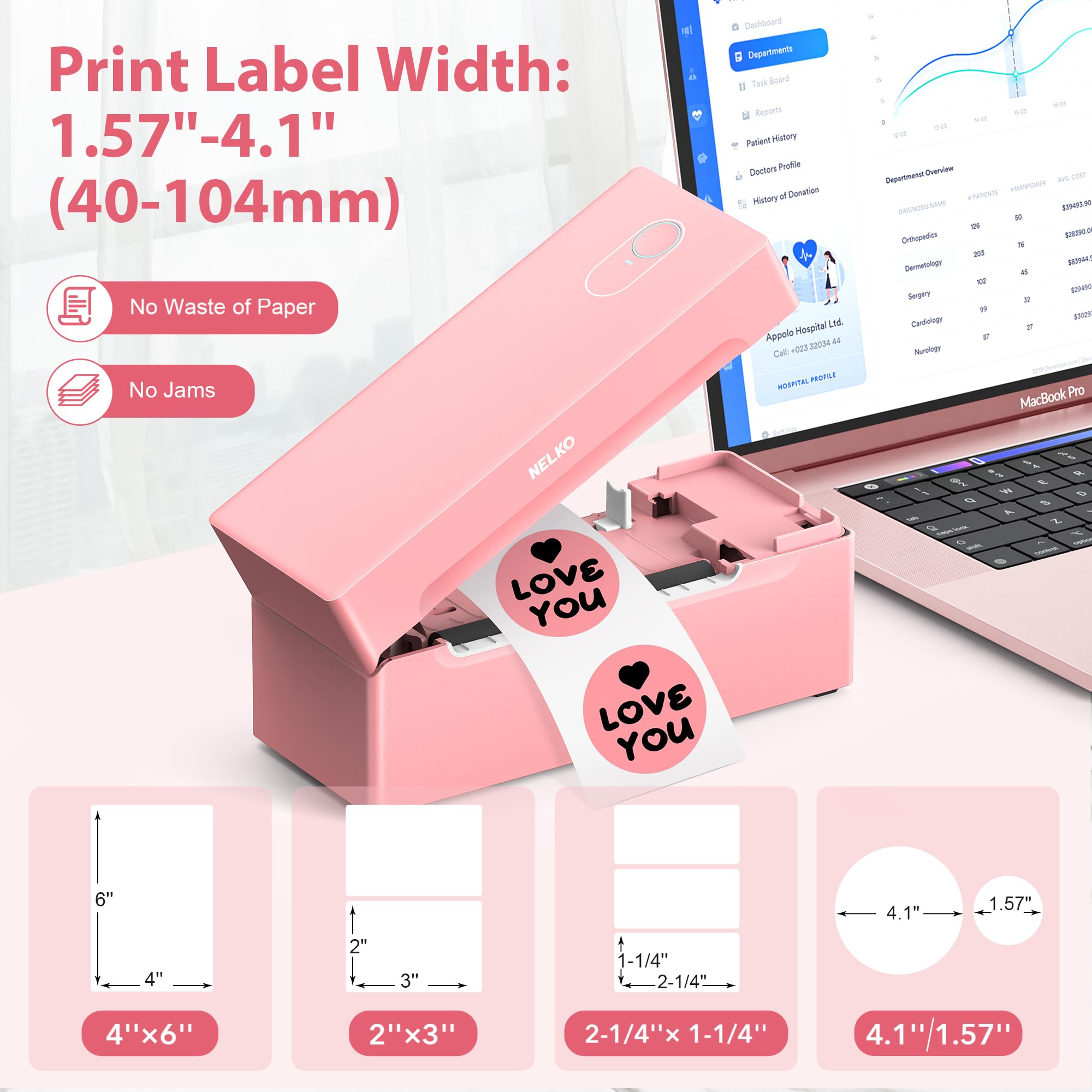 Nelko Bluetooth Thermal Shipping Label Printer PL70e(Pink)