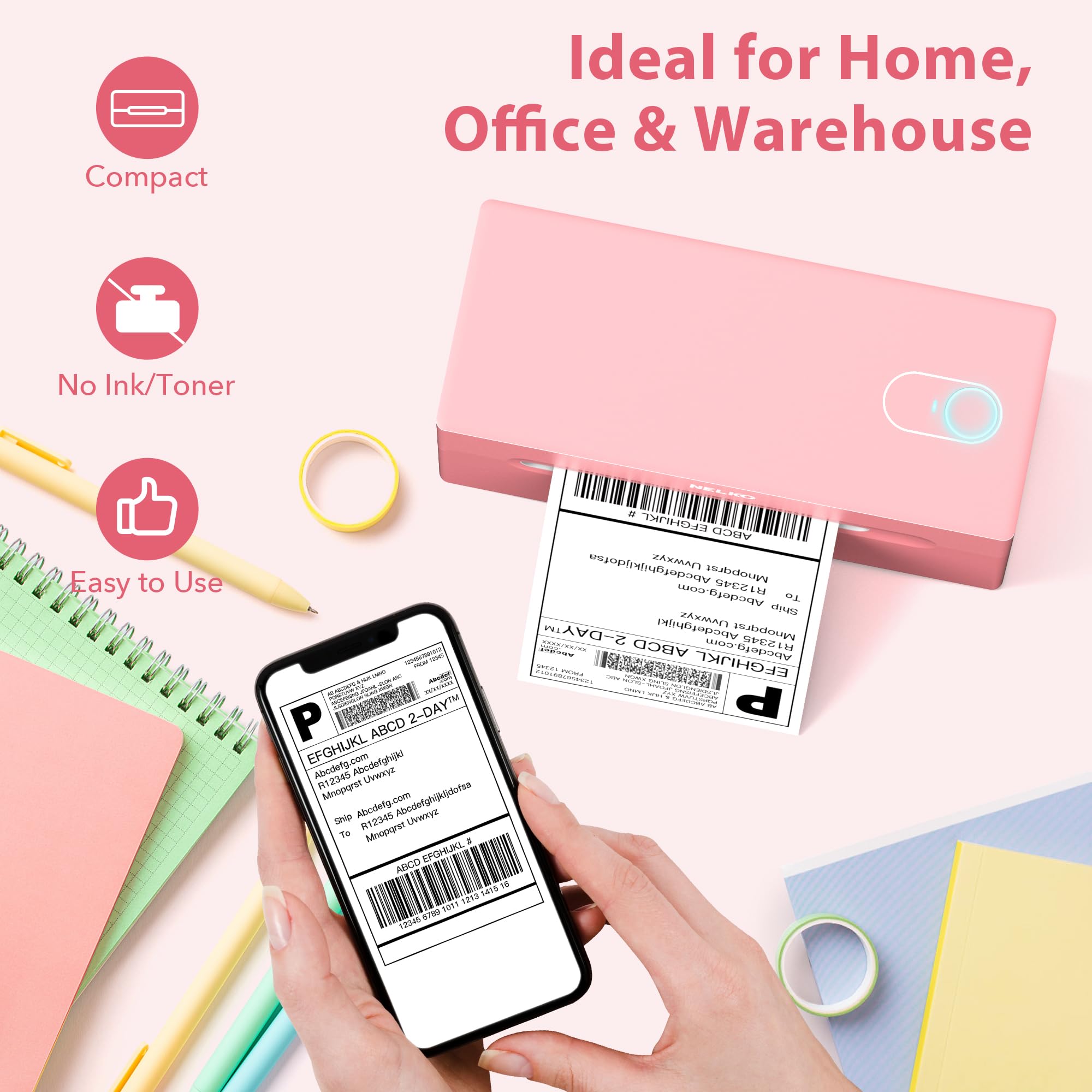 Nelko Bluetooth Thermal Shipping Label Printer PL70e(Pink)